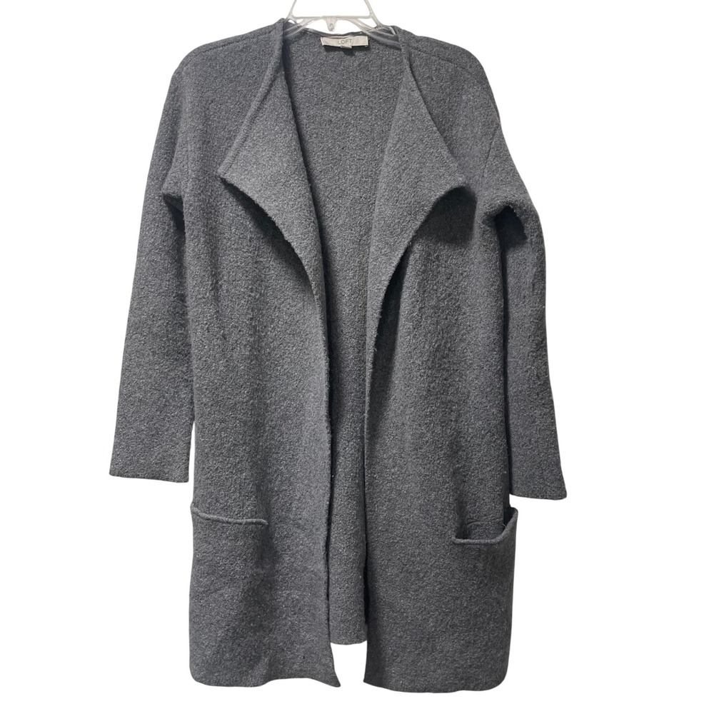 Ann Taylor Loft Grey Wool Blend Open Front Longline Cardigan Coat XS/S
